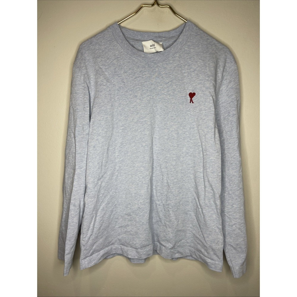 AMI Paris Ami de Coeur Long Sleeve T-Shirt Crewneck Heathered Blue XL